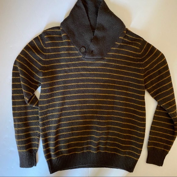 SpringField Brown Original Lambswool Cowlneck Striped Sweater - Picture 2 of 8